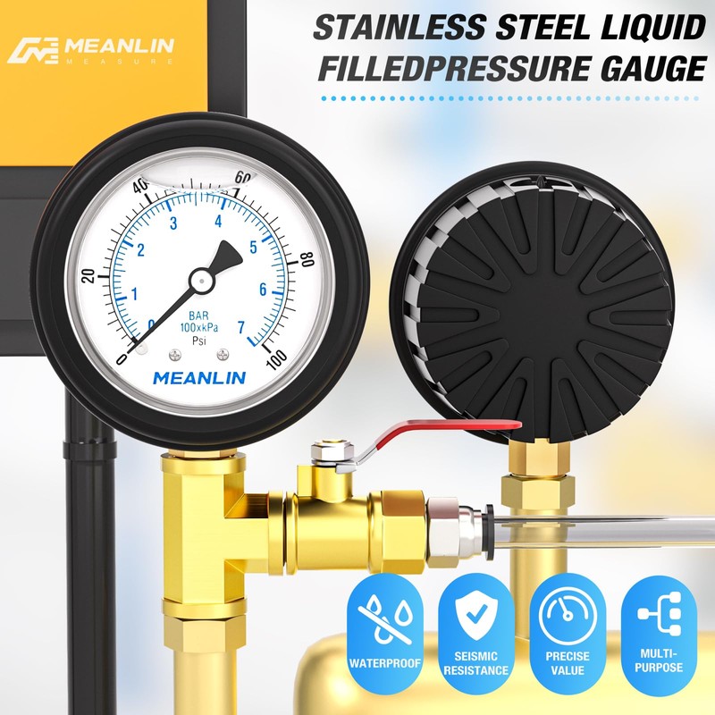 MEANLIN MEASURE 0~100Psi Stainless Steel 1/4" NPT 2.5" FACE DIAL