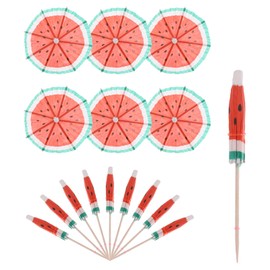 MECCANIXITY 50 Pcs Watermelon Drink Umbrellas Cocktail,3.9 Inch Cocktail Picks Toothpicks Colorful Mini Paper Umbrellas for Drinks Cupcake Beach Party Decorations