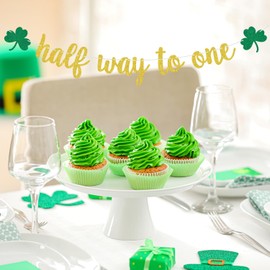 Clover Half Way to One Banner, 1/2 Way to One, Happy St.Patrick's Day, Green Shamrock Irish Lucky Day, Happy 6 Months Birthday Party Decorations for Kids