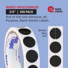 TAPE LOGIC Inventory Circle Labels 3/4" Black (500-pk) Small Round Circle Sticker Labels Blank Dots for Color Coding, School Supplies for Classroom Paper, Teachers, Students & Kids