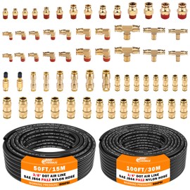 CheeMuii 64 PCS Brass DOT Air Line Fittings with 100FT 1/4" and 50FT 3/8" DOT Air Line Kit Push Lock Quick Connect & NPT Thread Fittings with Pneumatic Tubing Set