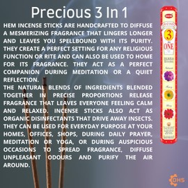 HEM Incense sticks PRECIOUS 3 in 1 Full box of 6 with DHS incense stick holder for Yoga, Meditation, Healing, Spirituality, Aromatherapy, Incense Spa and Relaxation