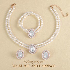 Reaky Pearl Necklaces Layered Rhinestone Necklace 3 Pcs Bridal Neckalces Jewelry for Women (Silver)