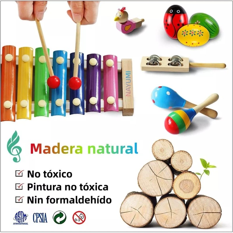 Nayumi Instrumentos Musicales Percusión De Madera Para Niños 22pcs