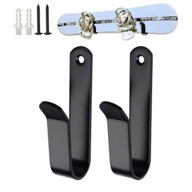Snowboard Wall Mount & Skateboard Display Rack - Horizontal Hanger Clips for Snowboards, Longboards, Skateboards - Space Saving Storage Solution for Garage, Bedroom, Living Room (Black, 2 PCS)