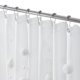 Bohemian Style High-End Shower Curtain,Customized Small Ball Partition Curtain and Made of White Thickened Waterproof Polyester Fabric for Bathroom Curtain (White, 72" W x 72" H)