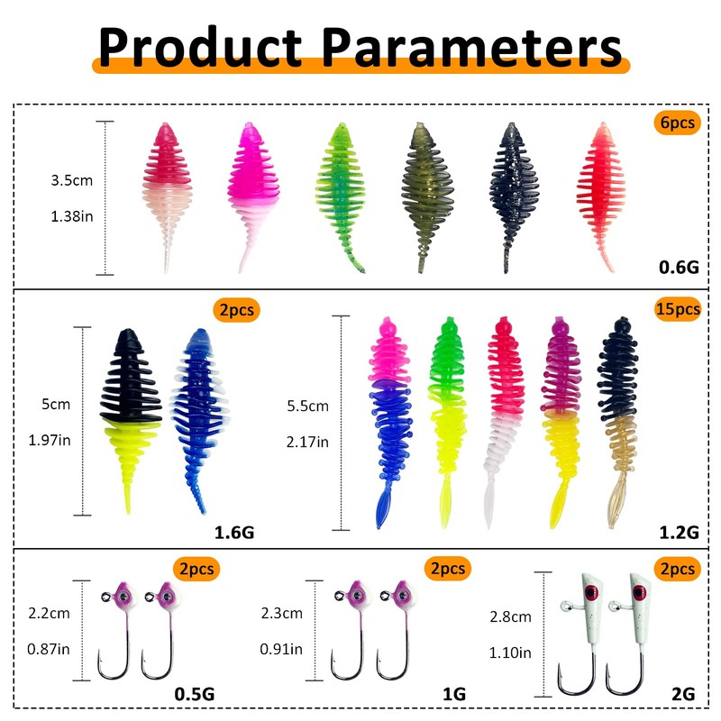 L PATTERN 30 PCS Forellen Gummi Set mit Box |