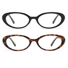 JOVAKIT Oval Blue Light Blocking Glasses for Women Men Vintage Fashion Small 90s Retro Oval Frame Style Eyeglasses (Black+Tortoise)