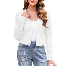 Irevial Bolero Women's Festive Long Sleeve Jacket Elegant Short Cardigan with Button V Neck Shoulder Jacket for Dress, natural white