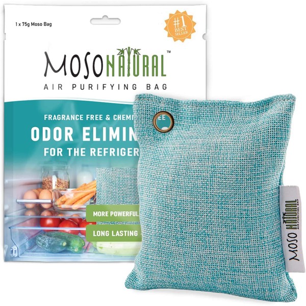 MOSO NATURAL: The Original Air Purifying Bag for Fridge and Freezer. Unscented, Chemical-Free Odor Eliminator. More Powerful Than Baking Soda. (Blue)