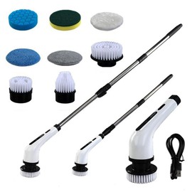 QCBF Electric Rotary Scrubber, 2024 New Cordless Shower Cleaning Brush with 8 Replaceable Brush Heads, 3 Adjustable Speeds, and Adjustable Bathroom Tile Extension Handle