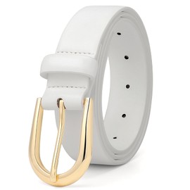 JASGOOD Women's Leather Belt for Jeans Pants Fashion Gold Buckle Ladies Dress Waist Belt White Fit for Waist Size 25"-30"