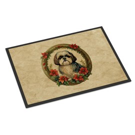 Caroline's Treasures DAC2431JMAT Shih Tzu Christmas Flowers Doormat Front Door Mat Indoor Outdoor Rugs for Entryway, Non Slip Washable Low Pile, 24H X 36W