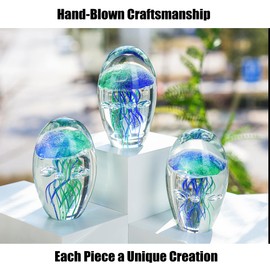QFkris Hand Blown Glass Jellyfish Paperweight, Jellyfish in Glass Decoration, Jelly Fish Figurine Art Decor, Gifts for Women