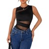 GORGLITTER Women's Bodysuit Sleeveless Body Transparent Bodysuits Round Collar Bodysuits