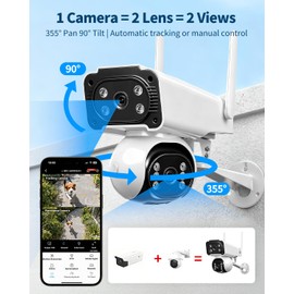 Dygoophy® 4 K Dual Lens Security Camera Outdoor, Surveillance Camera, Cameras for Home Security, AI Detection/Tracking, Color Night Vision, 2.4G WiFi Two-Way Audio, Cloud & SD Card Storage