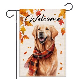 Balgardekor Golden Retriever Fall Dog Garden Flag for Outside Welcome Garden Flags Thanksgiving 12x18 Double Sided Front Yard Small Flag Burlap Vertical Outside Decor Outdoor Seasonal Decorations (Dog