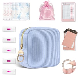 First Period Girls Set Periods Starter Set for Sanitary Pads Girls 1st Rule Gift Periods Bag School Girls Tampons Bag Menstruation Storage for Sanitary Pads Nursing Pads (Blue)