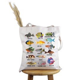 PWHAOO Fish Lover Gift Fish Species Tote Bag Fishkeeping Handbag Aquarium Fish Theme Gift Fishing Lover Gift (Fish Species T C)