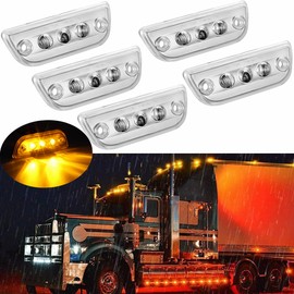 JZYZQBX 5PCS 9LED Cab Marker Top Roof Running Lights Assembly, Reflective Clear Lens, Super Bright Amber Light, Compatible with Kenworth T680 T770 T880 & Peterbilt 579 Heavy Trucks Cab Marker Lights