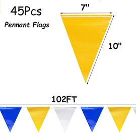 Aisetmoon Blue & Yellow & White Pennant Banner Flags 7"x10", OSHA Colored Safety Alert Flags, Waring Safety Rooftop Flagging Barrier, Strand Fade Resistant for Outdoor & Boundary Construction Workplace, Event Hazard Precaution, 102FT 45 Flags String