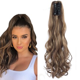 prinfantasy Claw on Ponytail Clip in Hair Extensions Corn Wave Curly Wavy Long Synthetic Hair Piece Pony Tail for Women GBMW031