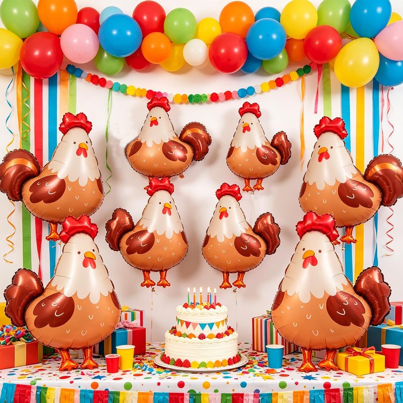 Palloncini a tema animali della fattoria, 8 pezzi, gallina, gallina,