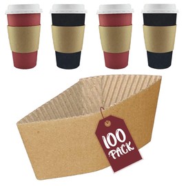 Kraft Coffee Tea Cup Sleeves Disposable Cardboard Jacket for Hot Drinks Perfect for Takeaways Cafe's (100, Small 8oz)