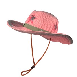 Unisex Cowboy Cowgirl Straw Hat with Chin Strap Classic Western Style Wide Brim Fedora Bucket Visor Cap Summer Beach Travel Outdoor Sun Protection Bohemia Hat