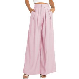 Kocowoo Women's High Waist Casual Wide Leg Palazzo Pants, Dress Pants for Women, Work Pants with Pockets for Women Office. Pink
