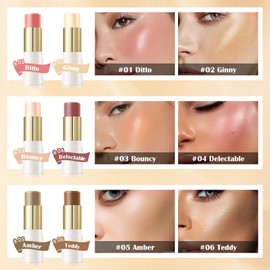 QIUFSSE 6 Colors Cream Contour Stick Set,Double-ended Cream Bronzer Stick,Highlighter Stick,Blush Stick,Professional Highlighter Makeup Contour Kit,Easy to Sculp Contorno Maquillaje（Set A）