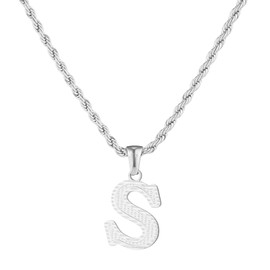 Initial Necklace for Men Women 18K Gold Silver Tone Stainless Steel Capital Gothic 26 Letters Pendant with Rope Chain Necklaces