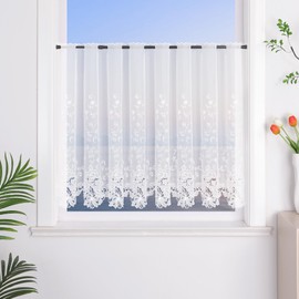 Heichkell Half-Curtain Voile - Short Curtain - Hollow Embroidery Curtain for Kitchen Doors / Corridors - Short Cream Curtain