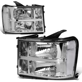 DNA MOTORING Pair OE Style Headlights Compatible With 07-13 GMC Sierra 1500/07-14 Sierra 2500 HD 3500 HD, Chrome/Clear, HL-OH-SIE07-CH-CL1