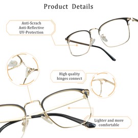 LifeArt Blue Light Blocking Glasses, Anti Eyestrain, Computer Reading Glasses, Gaming Glasses, TV Glasses for Women Men, Stylish Unisex Alloy Round Frame (Golden Black, No Magnification)