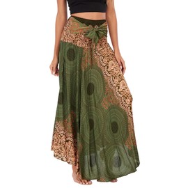 FEOYA Long Bohemian Skirt for Women Maxi Boho Hippie Skirts Halter Gypsy Dresses High Waisted Floral Print 2 in 1 Casual Skirt for Beach Vacation Summer 21 One Size