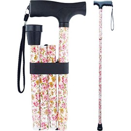 YAMTHR Folding Cane, Walking Cane for Men, Women, Portable Walking Stick Balancing Mobility Aid, Adjustable,Collapsible, Lightweight, Comfortable T Handles (E_Print)