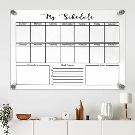GOIYZTTR Acrylic Whiteboard Calendar Wipe Clean Wall Calendar Reusable Calendar Message Board Comes with Hanging Accessories and Markers Suitable for Creating Weekly Plans