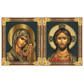 K-Musculo Christ The Teacher and Virgin of Kazan Russian Orthodox Icon Diptych 5 1/4 Inch