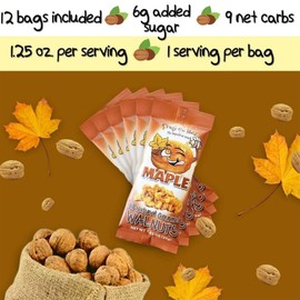 Crazy Go Nuts Maple Walnuts - Glazed Walnuts for Snacking, Candied Walnut Pieces Bulk, Individual Packs, Natural Source of Omega 3 ALA, Gluten Free, Premium Healthy Snack - 1.25 oz Bags (12 Pack)