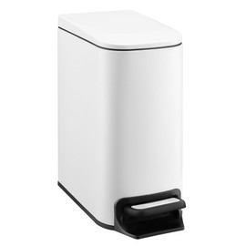 TIPGO Slim Bathroom Trash Can with Lid Soft Close, 6 Liter / 1.6 Gallon Stainless Steel Garbage Can with Removable Inner Bucket, Step Pedal, Small Trash Cans for Bedroom, Office, Kitchen (White)