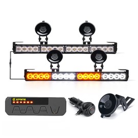 Xprite White Amber LED Emergency Traffic Advisor Strobe Dual Light Bar w/Control Box, Windshield Visor Suction Cup Safety Hazard Warning Flashing Lightbars, for Construction Vehicles Pickup Trucks
