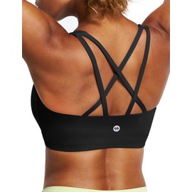 Ewedoos Sports Bras for Women Strappy Padded Sports Bras Buttery Soft Medium Support Workout Yoga Bra Criss Cross Back Black