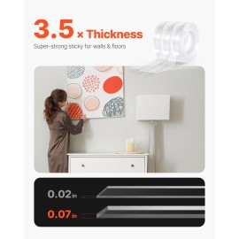 16 ft Double Sided Heavy Duty Nano Mounting Tape-3 Pack Strong Adhesive Reusable Clear Wall Decals Two Sided Removable TapeQuantity: 3 Pieces