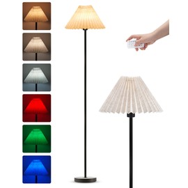 UMEXUS Cordless LED Floor Lamp for Bedroom, Rechargeable, Dimmable RGB, Portable, Modern Pleated Standing Light with Remote & Timer, Small Corner Pole Lamps for Living Room Bedside Home Outdoor Decor