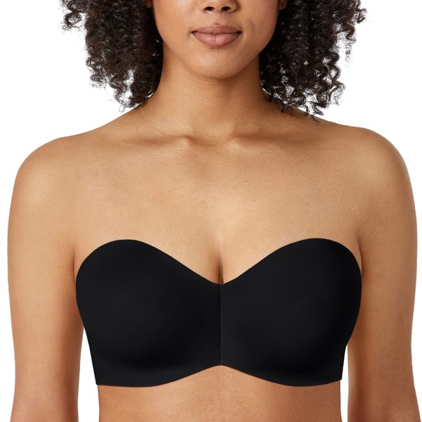 DELIMIRA Women's Strapless Bra Silicone-Free Minimizer Bandeau Plus Size Unlined