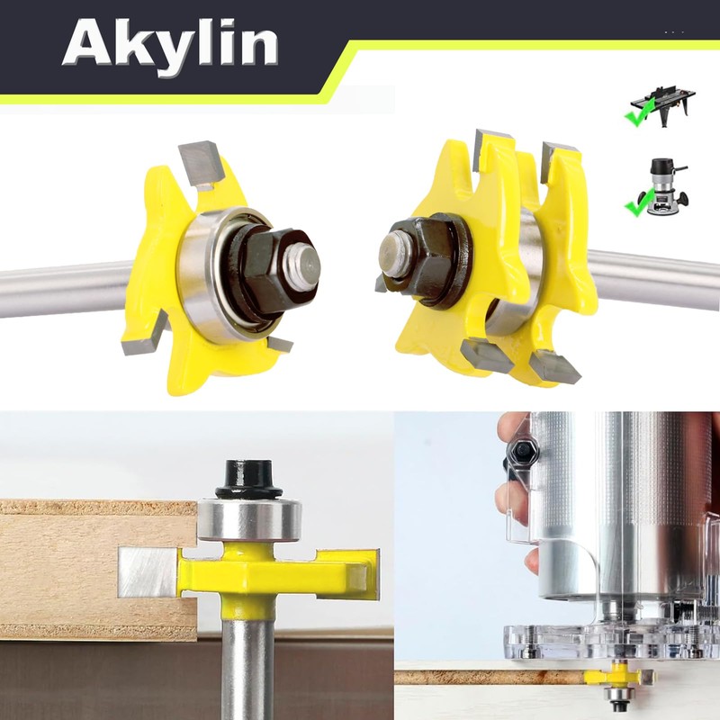 Akylin 2-Piece Horizontal Groove Bit, T-Shaped Router Bit, 0.2 inch