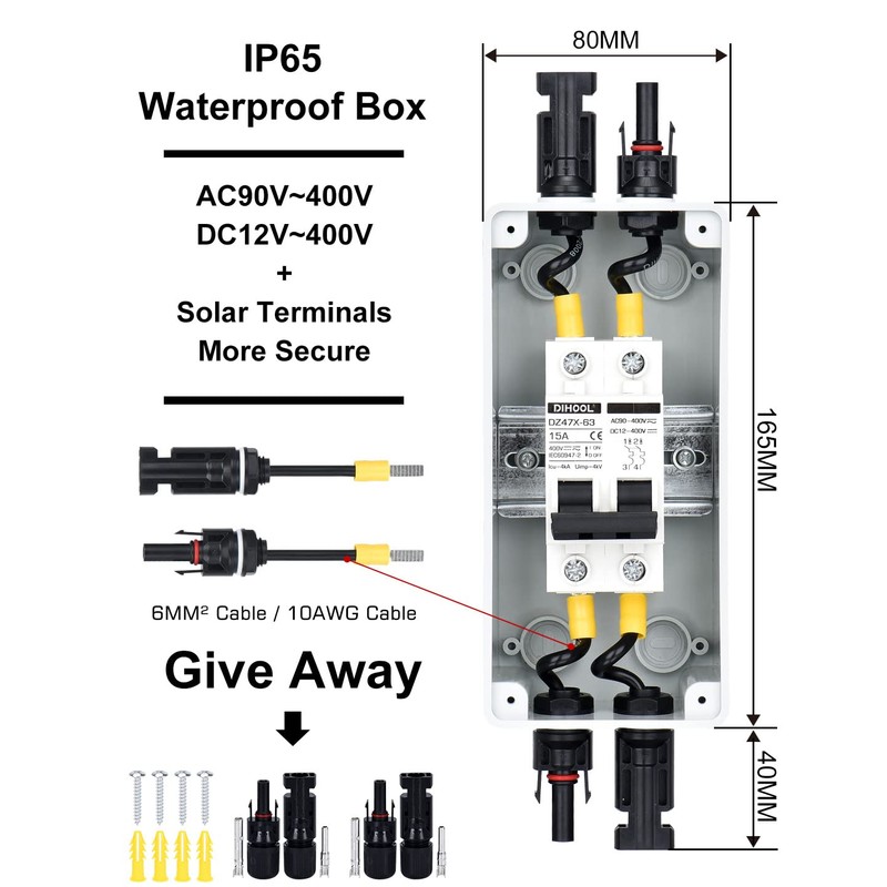 DIHOOL 15 Amp Solar DC Disconnect Switch, Outdoor Breaker Box,