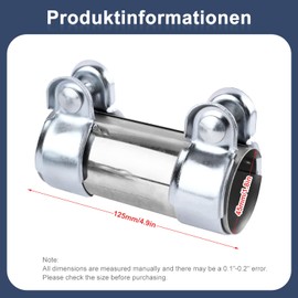 BSTDAYEVER Exhaust Clamp Pipe Connector Stainless Steel Exhaust Connector 45 x 125 mm Universal Exhaust Clamp Double Clamp Car Exhaust Pipe Clamp Silencer Band Clamp