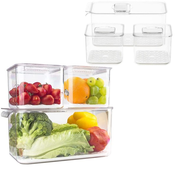 Slideep Fridge Produce Saver Food Storage Bin Containers, Stackable Refrigerator